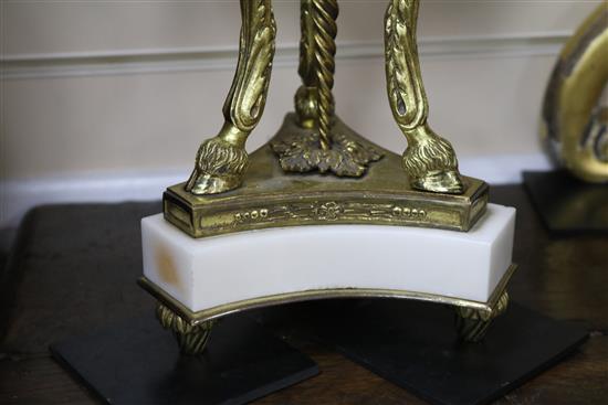 A pair of Louis XVI style white marble and gilt metal cassolettes, height 44.5cm